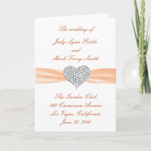 Diamond Heart Orange Wedding Program Card