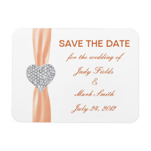 Diamond Heart Orange Wedding Save The Date Magnet