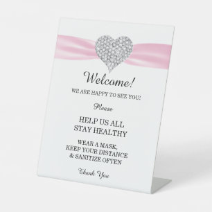 Diamond Heart Pink Ribbon Wedding Safety Pedestal Sign