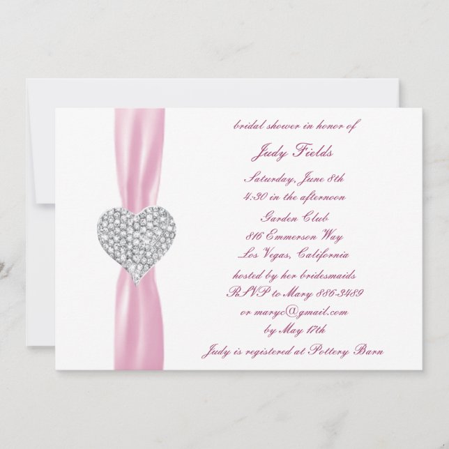 Diamond Heart Pink Wedding Bridal Shower Invite (Front)