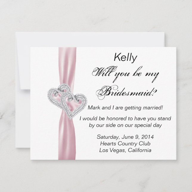 Diamond Heart Pink Wedding Bridesmaid Card (Front)