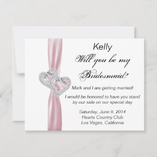 Diamond Heart Pink Wedding Bridesmaid Card