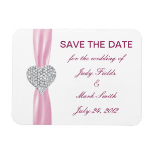 Diamond Heart Pink Wedding Save The Date Magnet