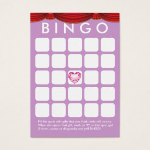 Diamond Heart Purple Bridal Shower Bingo Card