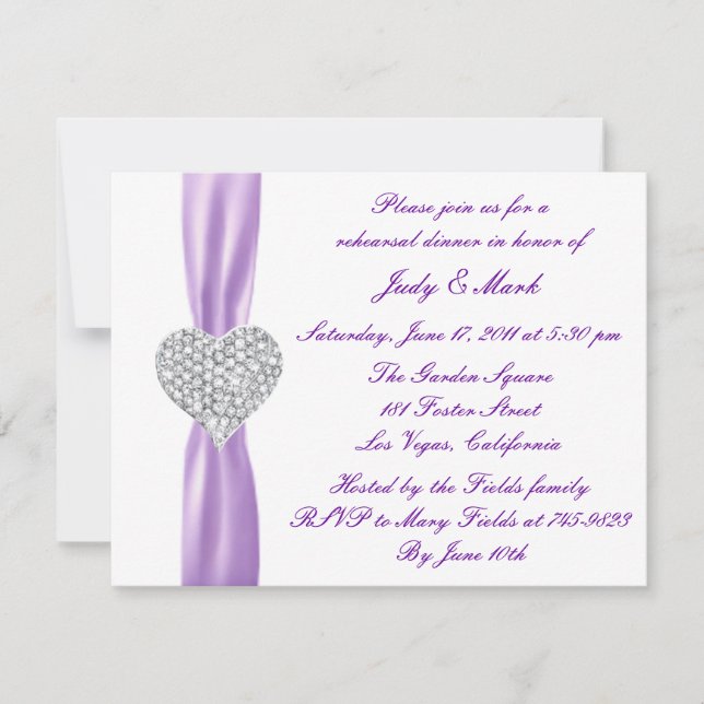 Diamond Heart Purple Rehearsal Dinner Invitation (Front)