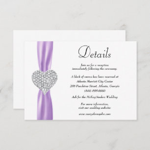 Diamond Heart Purple Ribbon Wedding Details Enclosure Card