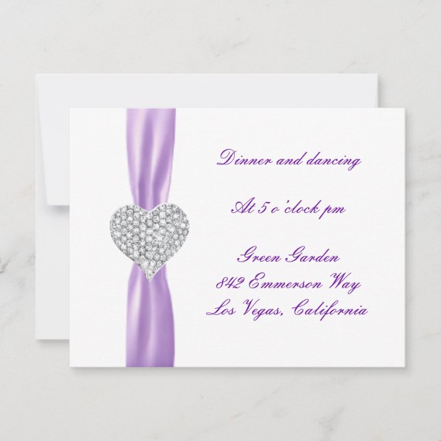 Diamond Heart Purple Wedding Reception Card (Front)