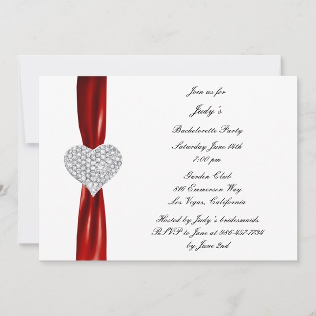 Diamond Heart Red Bachelorette Party Invitation (Front)