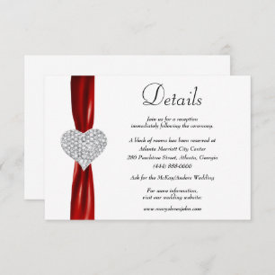 Diamond Heart Red Ribbon Wedding Details Enclosure Card