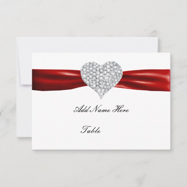 Diamond Heart Red Wedding Table Place Card (Front)