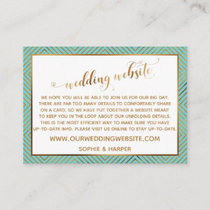 Diamond Heart Script Wedding Website Turquoise Enclosure Card
