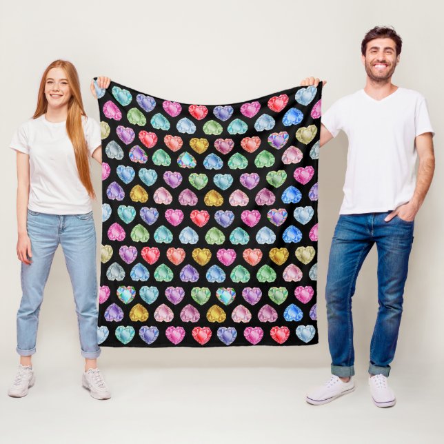 Diamond Heart Watercolor Pattern Cute Pastel Girly Fleece Blanket (In Situ)