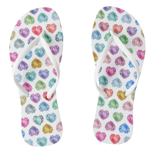 Diamond Heart Watercolor Pattern Cute Pastel Girly Jandals (Footbed)