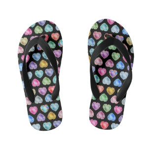 Diamond Heart Watercolor Pattern Cute Pastel Girly Kid's Jandals