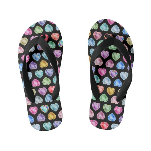Diamond Heart Watercolor Pattern Cute Pastel Girly Kid's Jandals (Footbed)