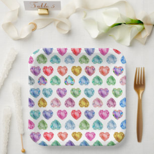 Diamond Heart Watercolor Pattern Cute Pastel Girly Paper Plate