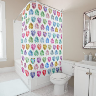 Diamond Heart Watercolor Pattern Cute Pastel Girly Shower Curtain