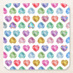 Diamond Heart Watercolor Pattern Cute Pastel Girly Square Paper Coaster
