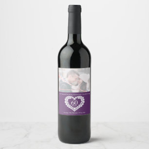 Diamond heart wedding 60 years personalised photo wine label