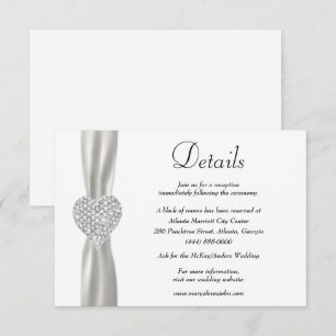 Diamond Heart White Ribbon Wedding Details Enclosure Card
