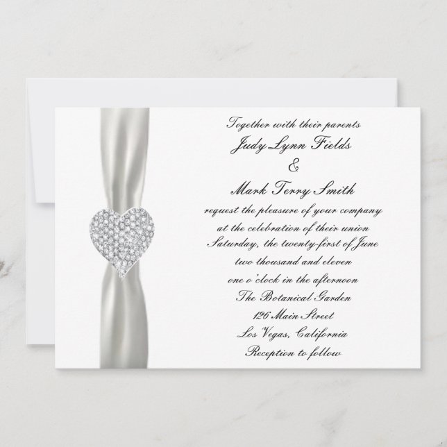 Diamond Heart White Wedding Invitation (Front)