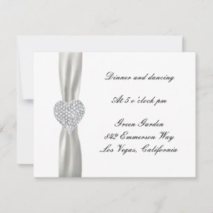 Diamond Heart White Wedding Reception Card