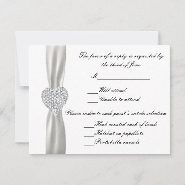 Diamond Heart White Wedding Response Card (Front)