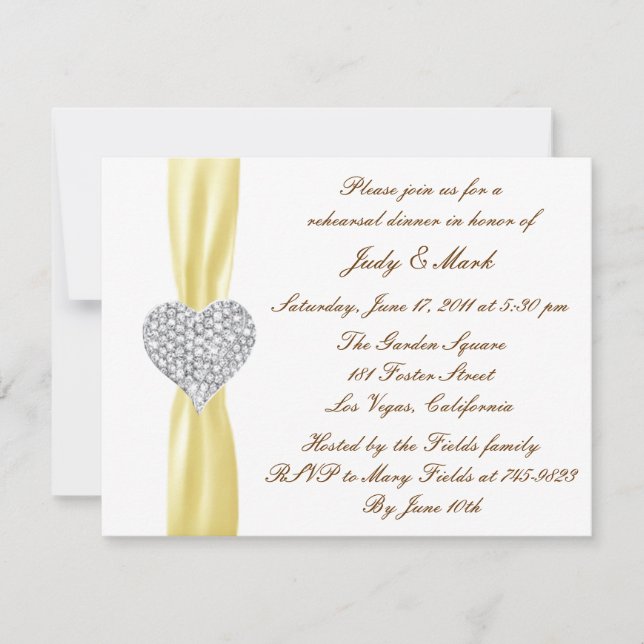 Diamond Heart Yellow Rehearsal Dinner Invitation (Front)