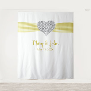 Diamond Heart Yellow Ribbon Wedding Backdrop Tapestry