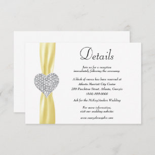 Diamond Heart Yellow Ribbon Wedding Details Enclosure Card
