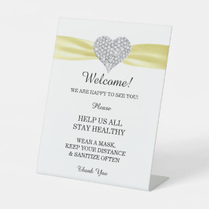 Diamond Heart Yellow Ribbon Wedding Safety Pedestal Sign