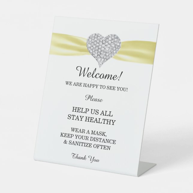 Diamond Heart Yellow Ribbon Wedding Safety Pedestal Sign (Front)