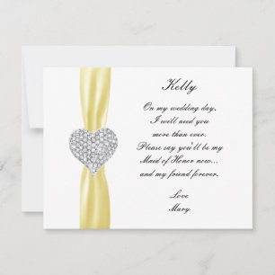 Diamond Heart Yellow Wedding Maid Of Honour Card