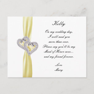Diamond Heart Yellow Wedding Maid Of Honour Card