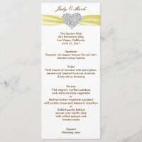 Diamond Heart Yellow Wedding Menu Card
