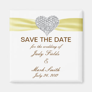 Diamond Heart Yellow Wedding Save The Date Magnet