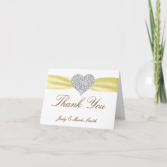 Diamond Heart Yellow Wedding Thank You Card (Front)
