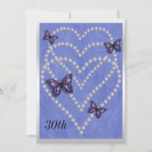 Diamond Hearts & Butterflies 30th Birthday Invitation