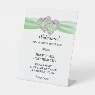 Diamond Hearts Green Ribbon Wedding Safety Pedestal Sign
