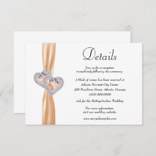 Diamond Hearts Orange Ribbon Wedding Details Enclosure Card