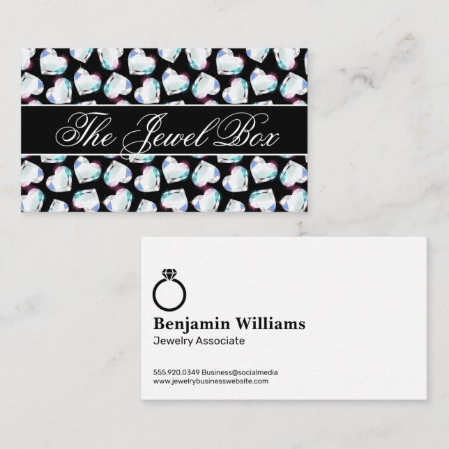 Diamond Hearts Pattern | Wedding Ring Business Card (Front/Back)