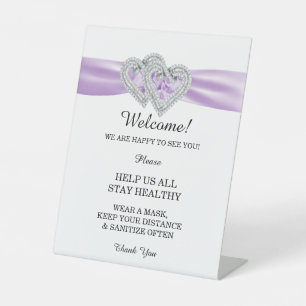 Diamond Hearts Purple Ribbon Wedding Safety  Pedestal Sign