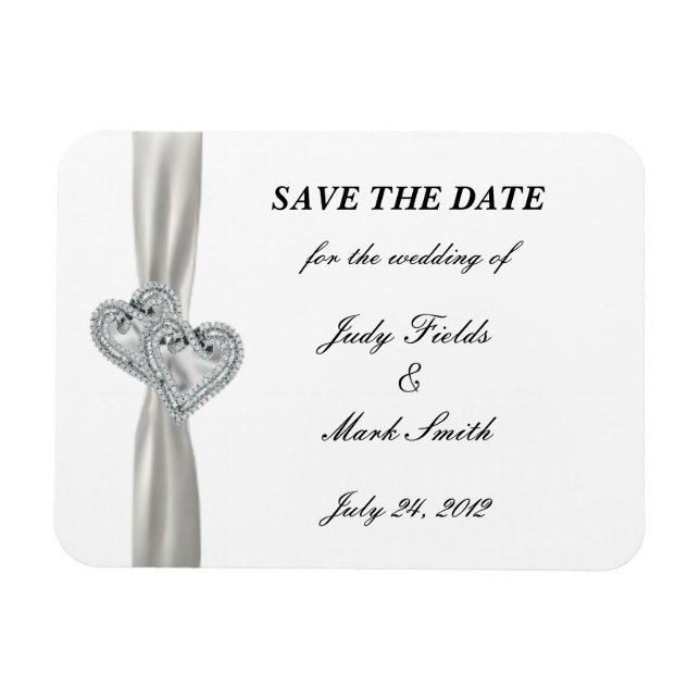Diamond Hearts White Wedding Save The Date Magnet (Horizontal)