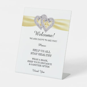 Diamond Hearts Yellow Ribbon Wedding Safety Pedestal Sign