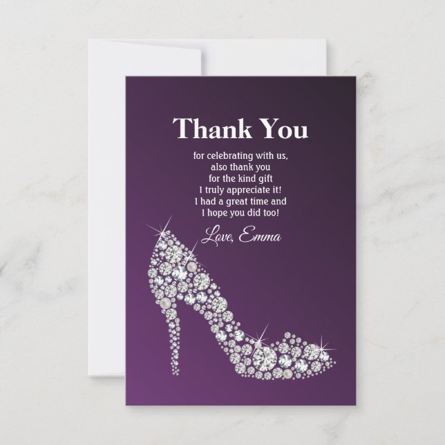 diamond high heels purple elegant thank you card (Front)