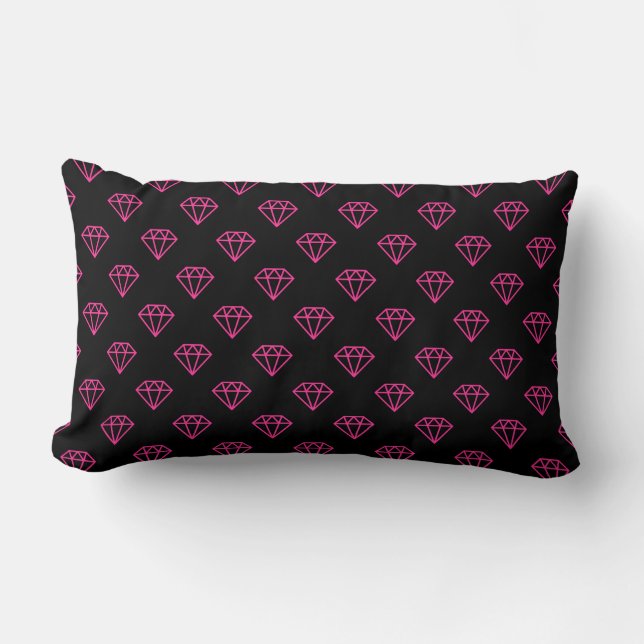 Diamond - Hot Pink on Black Lumbar Cushion (Front)