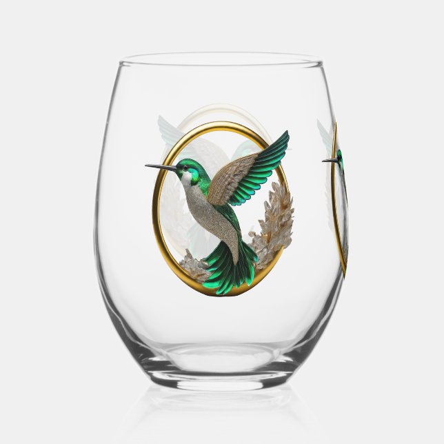 Diamond Hummingbird Stemless Wine Glass (Front)
