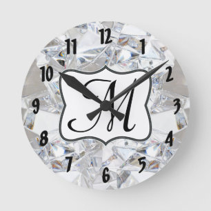 Diamond Ice Crystal Monogram Initial Wall Clock