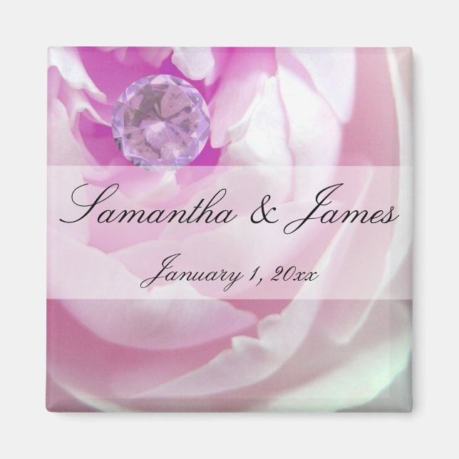 Diamond in a Pink Rose Personal Wedding Magnet (Front)