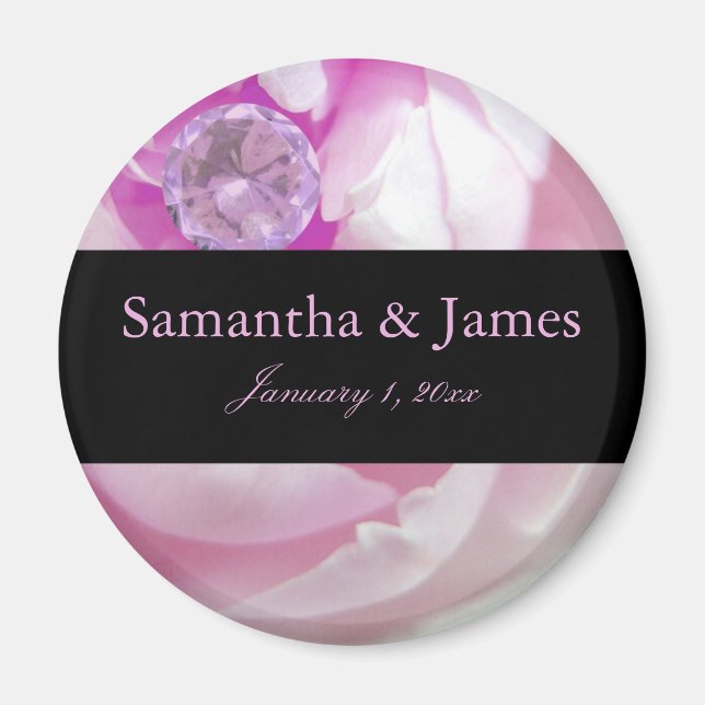 Diamond in Pink Rose Personal Wedding Magnet (Front)